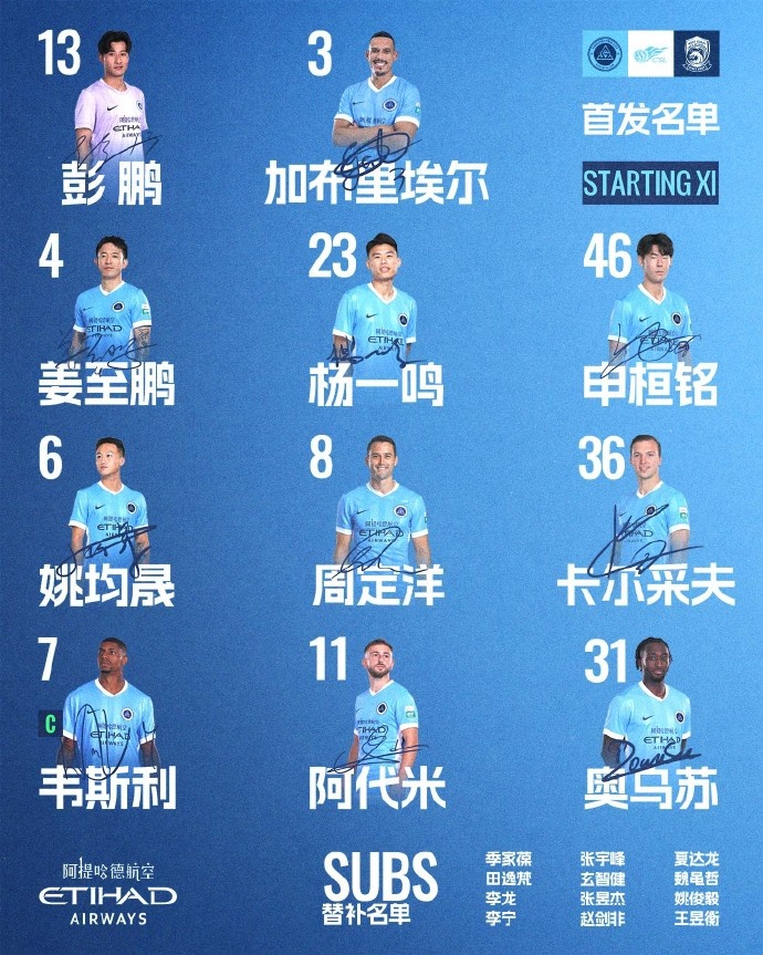深圳新鹏城主场战青岛西海岸首发:加布里埃尔领衔,周定洋任队长